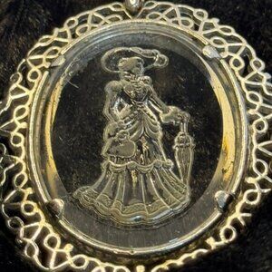 Vintage AVON Victorian Glass Cameo Spooky Sugar Skull Illusion | Gothic Filigree